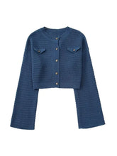 Load image into Gallery viewer, Fashion Knitted Women Coat Suits Metal Buttons Long Sleeve Sweater Cardigan Crop Top Female Shorts 2 Piece Sets New

