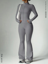 Load image into Gallery viewer, Fitness suit women's zipper long sleeved jacket yoga tight pants micro flared pants
