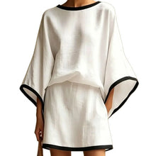 Load image into Gallery viewer, Cotton Linen Casual Batwing Sleeve Top and Skirt Two-Piece Set for Women

