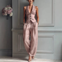 Load image into Gallery viewer, Flip Collar Single Breasted Vest Long Pants Two Piece Set
