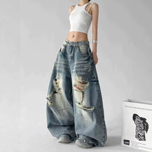 Load image into Gallery viewer, High Street Style Washed Distressed Jeans Women
