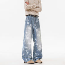 Load image into Gallery viewer, Deep Blue Denim Pants Men's Streetwear Style Flared Knife Cut Trousers
