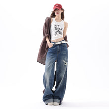 Load image into Gallery viewer, Vintage Blue Ripped Wide-Leg Jeans for Women
