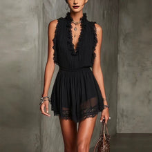Load image into Gallery viewer, Deep Blue Lace Splice Sleeveless V-Neck Mini Dress
