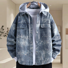 Load image into Gallery viewer, Trendy Tie-Dye Washed Detachable Hood Loose Fit Men's Denim Jacket

