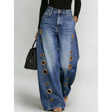 Load image into Gallery viewer, , casual loose high-waisted wide-leg jeans
