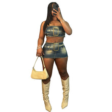 Charger l'image dans la galerie, Sexy Women's Two-Piece Set: Strapless Top with Belt and Fashion Fitted SkirtSexy Dress Set
