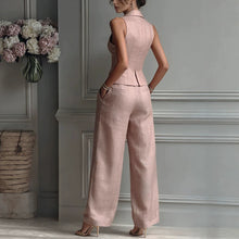 Load image into Gallery viewer, Flip Collar Single Breasted Vest Long Pants Two Piece Set
