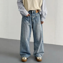 Load image into Gallery viewer, Washed Loose Casual Wide Leg Long Pants with Pocket Design Denim Trousers
