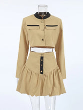 Load image into Gallery viewer, Women O Neck Long Sleeve Coat High Waist Spliced Button Skirt  Sets
