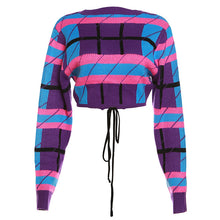 Load image into Gallery viewer, Knit Ribbed Plaid Women's  Long Sleve Tie Up Sweater and Midi Mini Skirts Two 2 Piece Set

