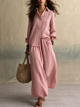 Load image into Gallery viewer, Summer High-End Shirt Collar Outfit Loose Cotton Linen Women's Set
