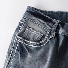 Load image into Gallery viewer, Washed distressed straight leg jeans for women
