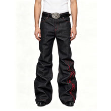 Load image into Gallery viewer, Embroidered Red and Black Flared Jeans for Men
