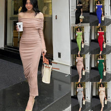 Cargar imagen en el visor de la galería, One-Shoulder Pleated Dress, Slim Fit Bodycon  Dress
