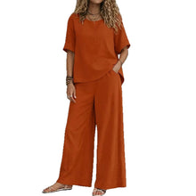 Lade das Bild in den Galerie-Viewer, Casual Loose Rich Style Wide-Leg Pants Linen-Cotton Two-Piece Set for Women
