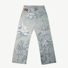 Load image into Gallery viewer, Retro angel print denim pants unisex Y2K high street design straight leg floor-length pants ins
