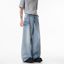 Load image into Gallery viewer, Relaxed Fit Cat-Whisker Washed Wide-Leg Jeans for Men
