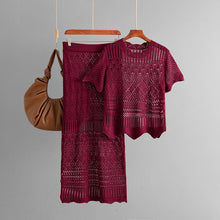 Load image into Gallery viewer, Hollow out short sleeved top and half skirt two-piece set
