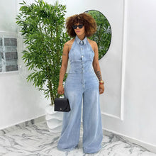 Charger l'image dans la galerie, Sexy Backless Halter Long Washed Denim Jumpsuit
