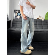 Load image into Gallery viewer, Vintage Blue Slash Denim Pants for Men Washed Straight Leg Slight Flare Jeans
