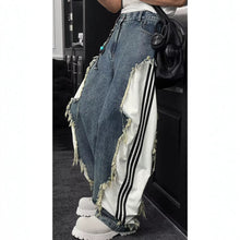 Load image into Gallery viewer, Deconstructed Raw Edge Stripe Patchwork Cargo Jeans
