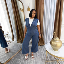 Load image into Gallery viewer, Casual V-Neck Side Pocket Washed Denim Jumpsuit
