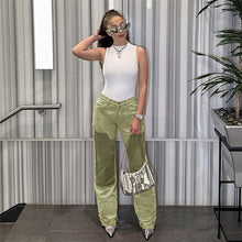 Load image into Gallery viewer, patchwork color contrast high waisted loose casual jeans for women
