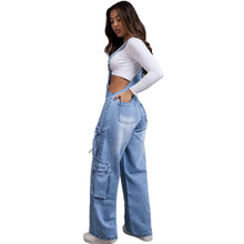 Charger l'image dans la galerie, Casual Straight-Leg Denim Overalls for Women Street Style Multi-Pocket Denim Jumpsuit

