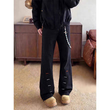 Load image into Gallery viewer, Stylish Men's Black Asymmetrical Buttonhole  Straight Leg Jeans
