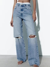 Load image into Gallery viewer, Women New Fashion Jeans Casual Wide Leg Loose Denim Pants For Women High Waist Hole Jeans
