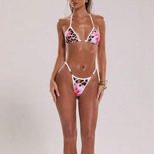 Charger l'image dans la galerie, Leopard Print Sexy Lace up Split Bikini Two-Piece set
