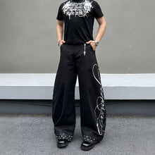 Load image into Gallery viewer, Black Patchwork Polka Dot Print Men's Loose Wide-Leg Jeans,
