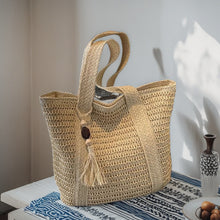 Load image into Gallery viewer, Straw Woven Hand-Held Vacation Style Beach Shoulder Bag
