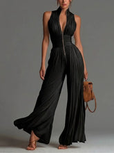 Load image into Gallery viewer, White Pleated Strap Neck Long Wide Leg Jumpsuit
