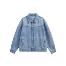 Load image into Gallery viewer, Washed Gradient Stud Design Turn-Down Collar Denim Jacket
