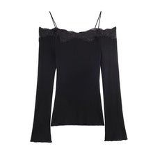 Load image into Gallery viewer, Off shoulder splicing T-shirt for women's clothing
