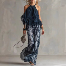 Load image into Gallery viewer, Sleeveless Halter Neck Top with Printed Wide Leg Pants Summer New Arrival
