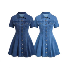 Lade das Bild in den Galerie-Viewer, Western-Style Denim Short-Sleeve Open-Dress
