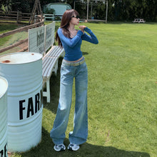Load image into Gallery viewer, Retro Low-Waist Blue Straight Leg Jeans for Women
