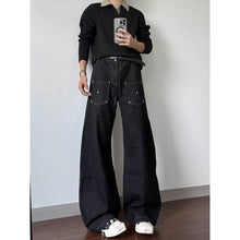 Load image into Gallery viewer, Oversized Black Knife-Edge Denim Pants Men
