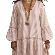 Load image into Gallery viewer, Style Autumn New Women's Long Sleeve Dress Stripe Print V-Neck Lantern Sleeve Loose Mini Dress
