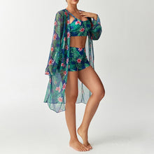 Load image into Gallery viewer, Bikini split three piece flat corner printed floral cover swimsuit
