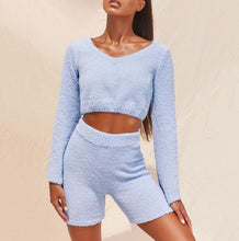 Load image into Gallery viewer, Casual Flare Sleeve Sweatshirts 2 Piece Shorts Set
