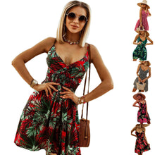 Load image into Gallery viewer, Summer Women's Printed Strap Dress Fashion V-Neck Fitted Short Dress
