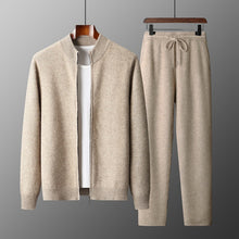 Load image into Gallery viewer, Men's 100% Australian Wool Stand Collar Zipper Cardigan Jacket Pants Set
