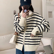 Load image into Gallery viewer, Women's Casual Loose Knitted Zippered Stripe Cardigan Sweater
