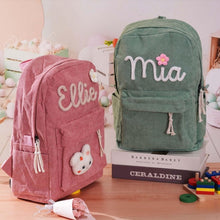 Load image into Gallery viewer, Etsy Cross-border Cute Corduroy Large Capacity Backpack with Adhesive for Letters, Kids and Students School Bag
