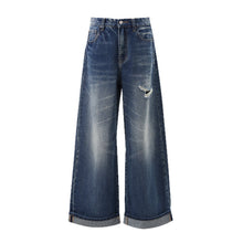 Load image into Gallery viewer, Vintage Blue Ripped Wide-Leg Jeans for Women
