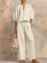 Cargar imagen en el visor de la galería, Women's Casual Loose Solid Color Zipper Round Neck Wide Leg Pants Set
